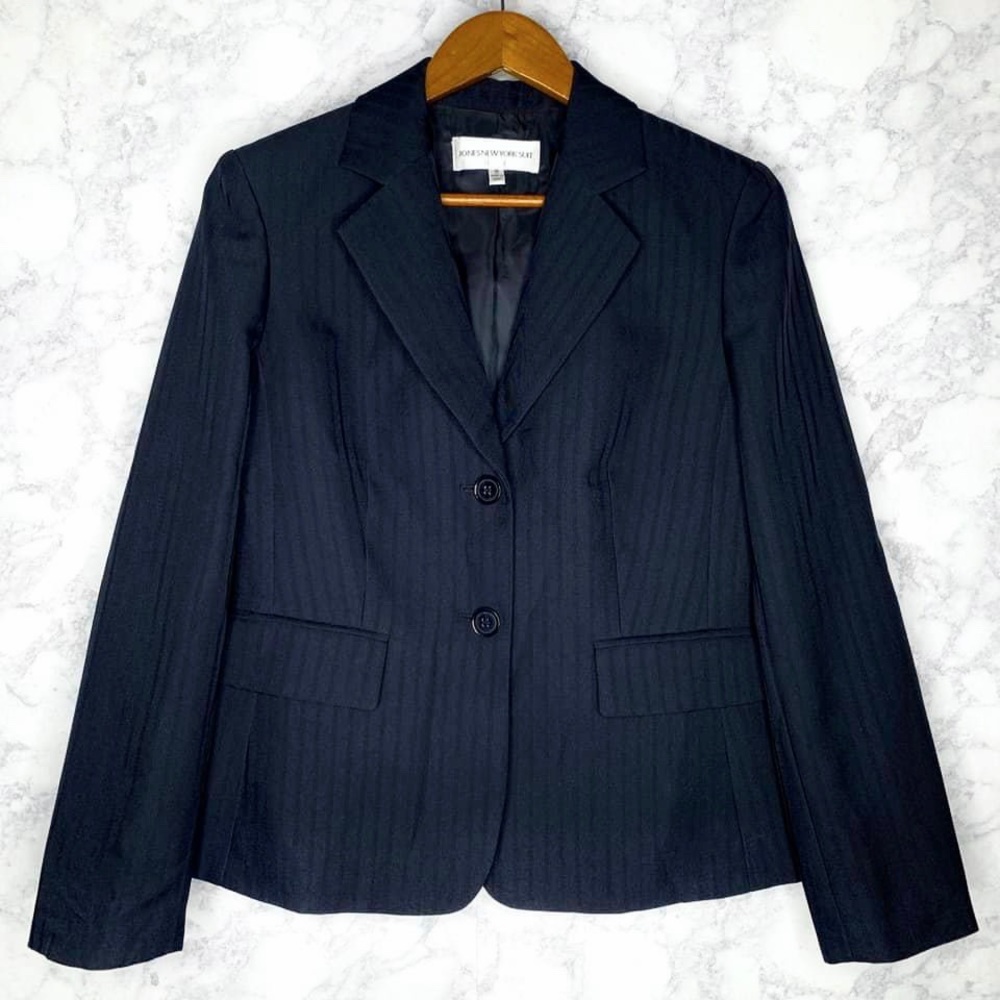 Jones New York 90s Navy Blue Pinstripe Blazer Women’s 10 - Picture 2 of 6